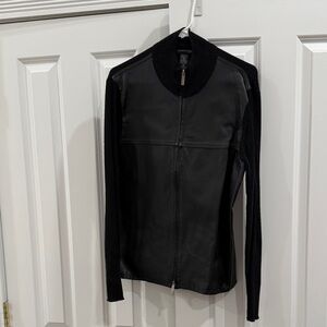 Kenneth Cole New York Black Leather Jacket with Knit Accents